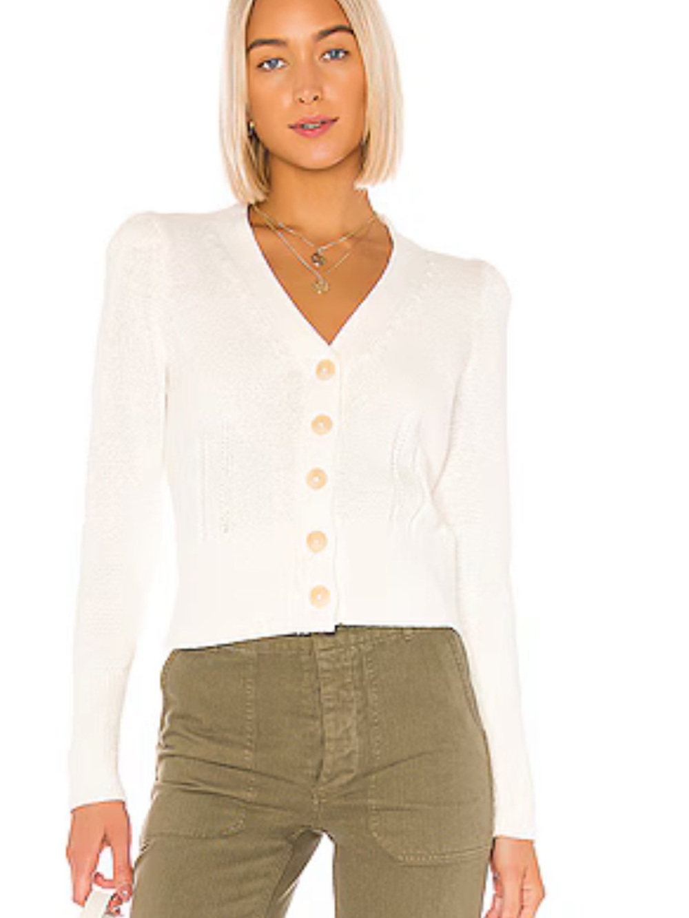 White + Warren Ivory V-Neck Button Front Cardigan